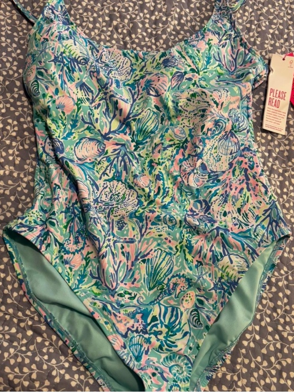 Lilly Pulitzer Aqua Floral Shell-Print One-Piece Swimsuit